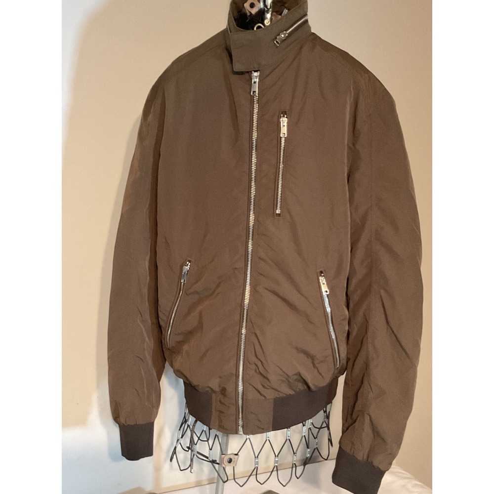 H&M Mens Brown Full Zip Bomber Jacket Snap Collar P/N 06012817 Size Small